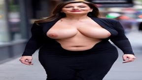 Busty MILF wobbles her natural tits in a braless display
