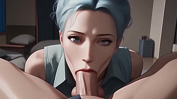 Blue Haired Beauty Gives Sloppy Blowjob Until You Cum In Her Mouth - [POV / AI]