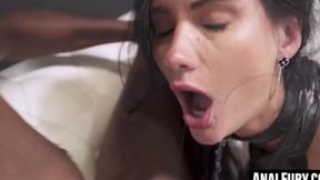 Skinny brunette Megan Venturi takes rough anal pounding and cums on Mike's face