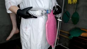 Chubby Beautiful Nurse Gives a 1.5 Liter Enema Bag to the Patient