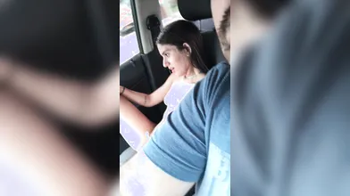 Hot woman jerking-off within public car