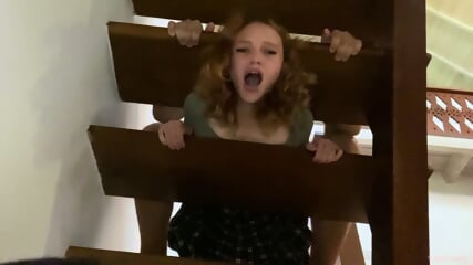 Stepsister Got Stuck In The Stairs Without Panties