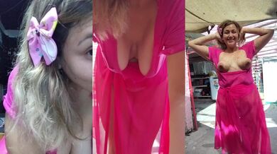 My pink outfit makes me horny outdoors in my cute little neighborhood