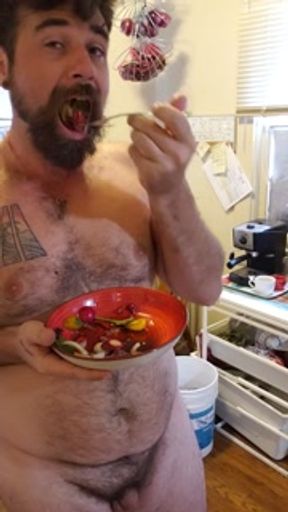 Naked salad toss: eating and hanging out with my dogs