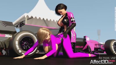 Lesbian futanari babes having sex in a sportcar racing