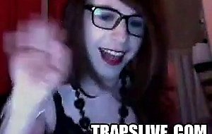 Hipster shemale deepthroats and takes rough anal