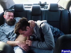 Hunk stepdaddy anal plows stepson in the car backseat