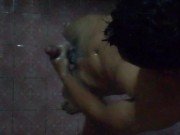 Asian guy take a bath and jerking off in bathroom at the park after jogging