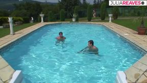 Blonde babes get fucked  in the sun before the guys fuck themselves in hot bisexual