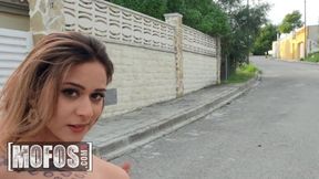 MOFOS - Bella Rico Takes A Public POV Pounding And Gets Her Shaved Pussy Filled With Creamy Cum