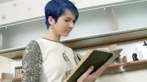 German girl with blue hair rides hard cock in retro hardcore