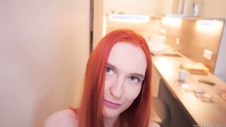 Incredible ginger lover enjoying a huge cock