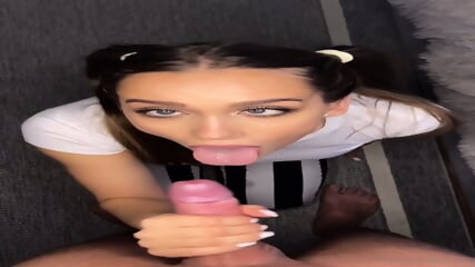 POV beautiful girl blowjob eye contact