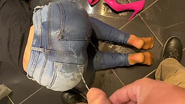 Desperate Pee in My Jeans next He Pee on my Ass and I give him BlowJob too