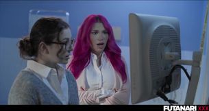 Futa Threesome destroys two chicks with thick dicks and big tits