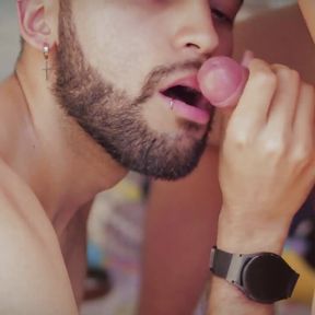 POV Facial Hot Latino Camilo Brown Passionately Sucking a Big Uncut Cock Until He Gets His Face Covered in Cum