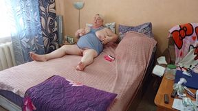 Mother-in-law with big hairy cunt masturbates