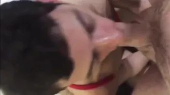 Twink cumslut sucks daddy's big cock and swallows his load