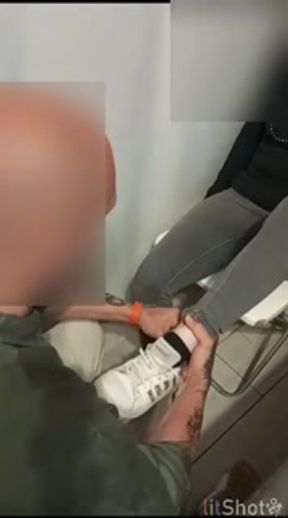 Fetish salesman cums on my feet