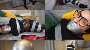 Sarah wild and her big tape bondage escape challenge: tape bound, gagged and tape hooded (mp4)