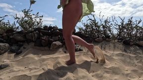 Can't Hold It and Pee Into the Sand on the Public Beach