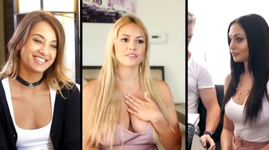 Blonde babysitters August Ames and Sophia Lux use toys and sex to impress their employer