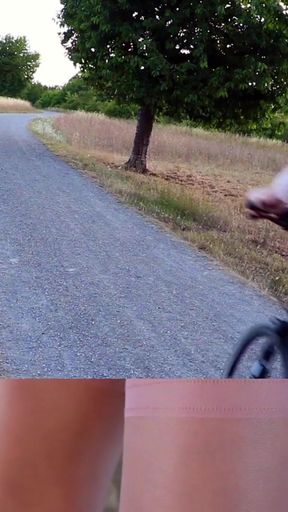 Jaw-dropping moment from &quot;Posed &amp; Wanked In Public - most exciting is biking in short clothes and shiny nylon stockings&quot;