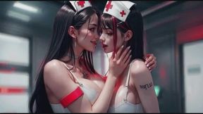 2. KISS VIDEO. Cute nurse women kissing together, Ai video