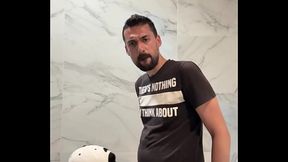 hot jock sucking StepDaddy's massive cock in public bathroom