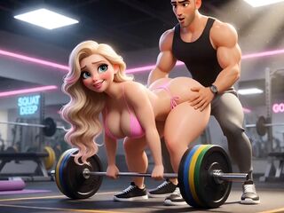 Topless Golden-haired Gym Bitch Compliant Workout Training