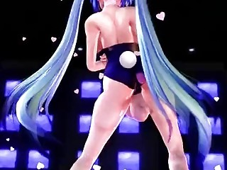 3D futanari dancing stroking her huge cock and cumming hard