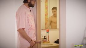 Neighbor KinkCravings Has No Water I Spy Him Showering at My Place, Get Caught & Fuck Him Bareback Until Creampie