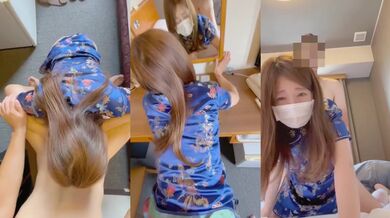 Cosplay cheongsam wife gets doggy creampie standing up