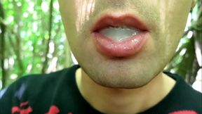 Close up Playing with Cum on Lips - Blowing Cum Bubbles and Swallowing All That Cum