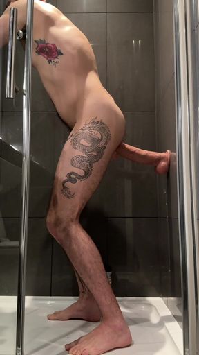 Hungry Locked Bottom Playing with Huge 10 Inches Monster Dildo