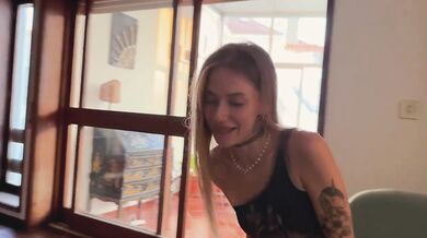 Blonde 18 year old gets fucked hard in hostel by huge stranger