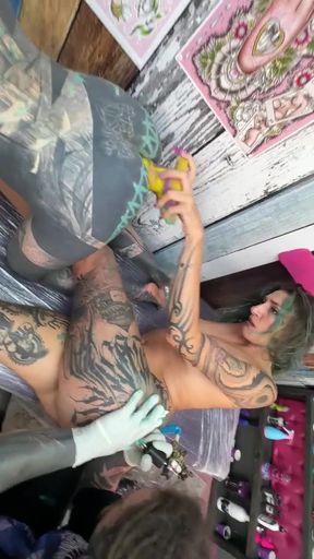 Tattoo Session Gone Filthy - Pierced Pussy Licking and Anal Play   Clip 2