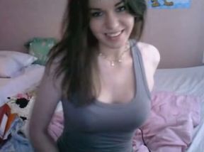 Startling brunette teen flashes her tits in hot webcam solo scene