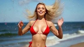 blonde lifeguard slut: public beach strip, masturbation & hard fuck ai generated