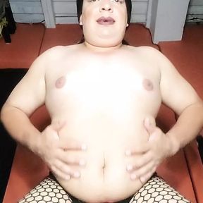 Chubby Crossdresser Shaking Saggy Belly