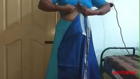 desi Indian  tamil aunty telugu aunty kannada aunty  malayalam aunty Kerala aunty hindi bhabhi horny cheating wife vanitha wearing saree showing big boobs and shaved pussy Aunty Changing Dress ready for party and Making Video