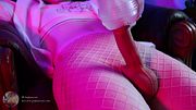 Femboy edges huge cock and fucks fleshlight in pink fishnets