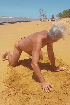 Ladysilva Shemale on the Beach in Panties Showing off Her Hot Ass