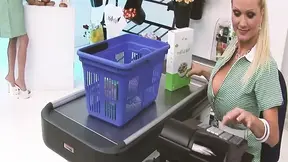 Shop assistants' busty boobs and big butts in hot threesomes