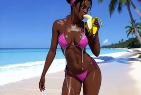 Ebony Girl Sex on the Beach. African Girl. Cartoon. the Sexiest Girls on the Planet