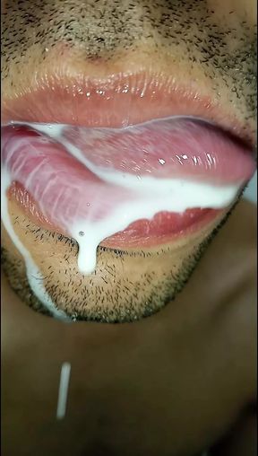 Cum in my mouth, play with your cum, and swallow it, sexy, femboy, trans, gay naughty, tongue, sloopy, six pack, fitness teen