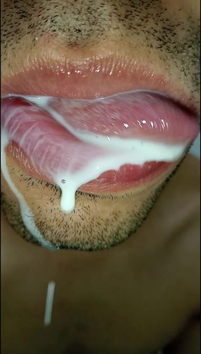 Cum in my mouth, play with your cum, and swallow it, sexy, femboy, trans, gay naughty, tongue, sloopy, six pack, fitness teen